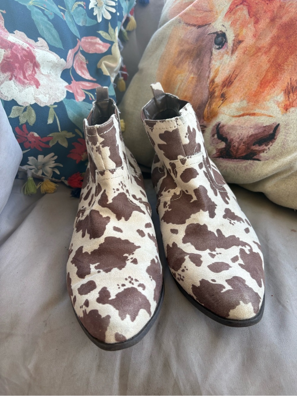 Arizona Jean Company Brown and Cream Cowhide Print Ankle Boots